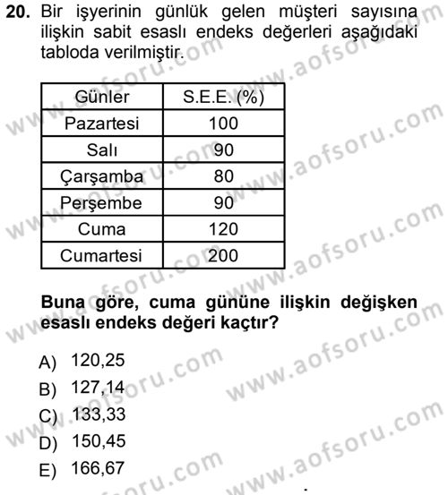 İstatistik Dersi Ara Sınavı Deneme Sınav Soruları 20. Soru