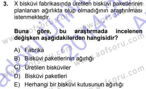 İstatistik Dersi Ara Sınavı Deneme Sınav Soruları 3. Soru