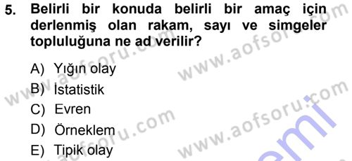 İstatistik Dersi Ara Sınavı Deneme Sınav Soruları 5. Soru