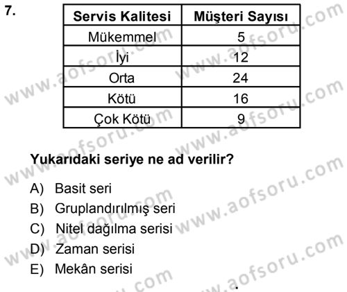 İstatistik Dersi 2014 - 2015 Yılı (Vize) Ara Sınav Soruları 7. Soru