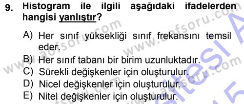 İstatistik Dersi Ara Sınavı Deneme Sınav Soruları 9. Soru