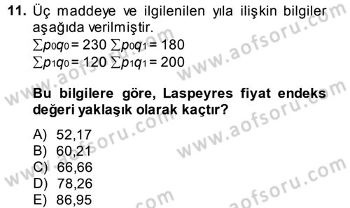 İstatistik Dersi 2014 - 2015 Yılı Tek Ders Sınav Soruları 11. Soru