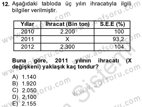 İstatistik Dersi 2014 - 2015 Yılı Tek Ders Sınav Soruları 12. Soru