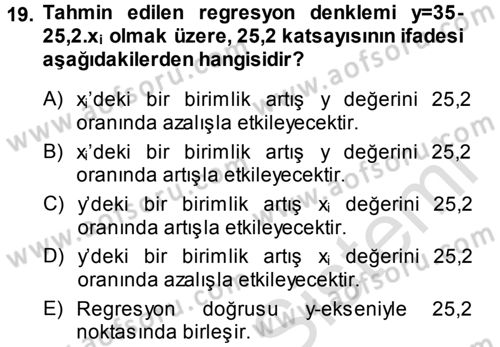İstatistik Dersi 2014 - 2015 Yılı Tek Ders Sınav Soruları 19. Soru