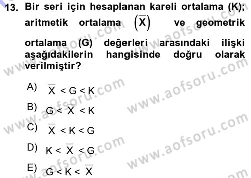 İstatistik Dersi Ara Sınavı Deneme Sınav Soruları 13. Soru