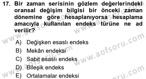 İstatistik Dersi Ara Sınavı Deneme Sınav Soruları 17. Soru