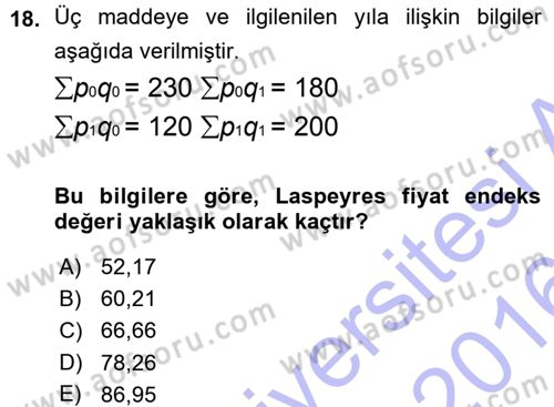 İstatistik Dersi Ara Sınavı Deneme Sınav Soruları 18. Soru