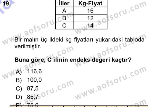 İstatistik Dersi 2015 - 2016 Yılı (Vize) Ara Sınav Soruları 19. Soru