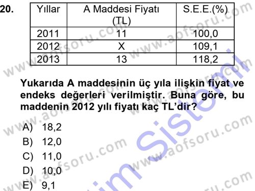 İstatistik Dersi Ara Sınavı Deneme Sınav Soruları 20. Soru