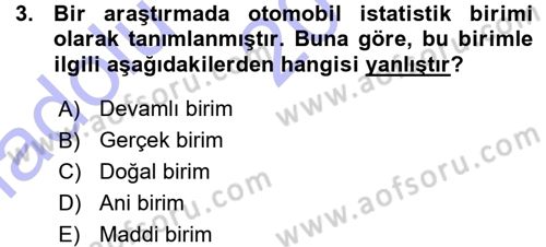 İstatistik Dersi Ara Sınavı Deneme Sınav Soruları 3. Soru