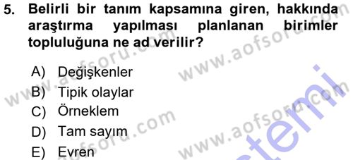 İstatistik Dersi Ara Sınavı Deneme Sınav Soruları 5. Soru