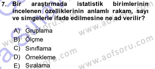 İstatistik Dersi Ara Sınavı Deneme Sınav Soruları 7. Soru
