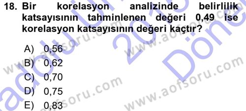 İstatistik Dersi 2015 - 2016 Yılı (Final) Dönem Sonu Sınav Soruları 18. Soru