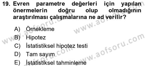İstatistik Dersi 2015 - 2016 Yılı (Final) Dönem Sonu Sınav Soruları 19. Soru