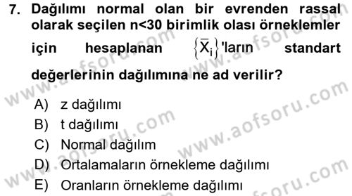 İstatistik Dersi 2015 - 2016 Yılı (Final) Dönem Sonu Sınav Soruları 7. Soru