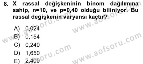 İstatistik Dersi 2015 - 2016 Yılı (Final) Dönem Sonu Sınav Soruları 8. Soru