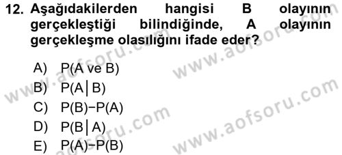İstatistik Dersi 2015 - 2016 Yılı Tek Ders Sınav Soruları 12. Soru