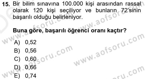 İstatistik Dersi 2015 - 2016 Yılı Tek Ders Sınav Soruları 15. Soru