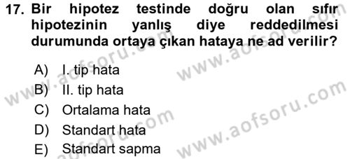İstatistik Dersi 2015 - 2016 Yılı Tek Ders Sınav Soruları 17. Soru