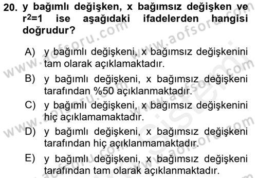 İstatistik Dersi 2015 - 2016 Yılı Tek Ders Sınav Soruları 20. Soru