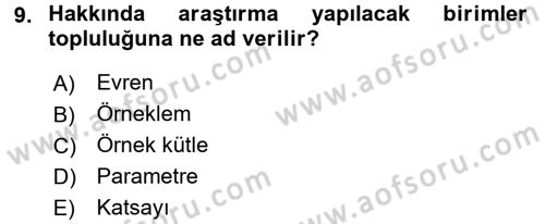 İstatistik Dersi 2015 - 2016 Yılı Tek Ders Sınav Soruları 9. Soru