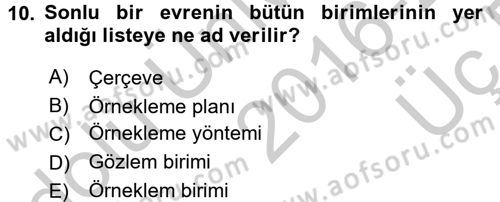 İstatistik Dersi 2016 - 2017 Yılı 3 Ders Sınav Soruları 10. Soru