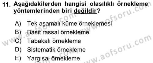 İstatistik Dersi 2016 - 2017 Yılı 3 Ders Sınav Soruları 11. Soru