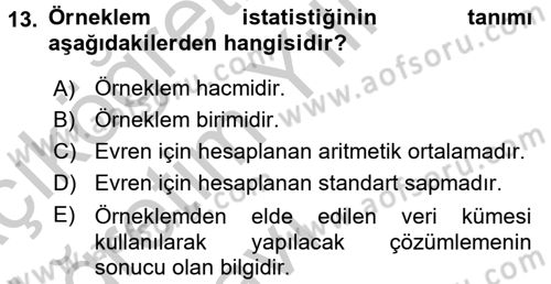 İstatistik Dersi 2016 - 2017 Yılı 3 Ders Sınav Soruları 13. Soru