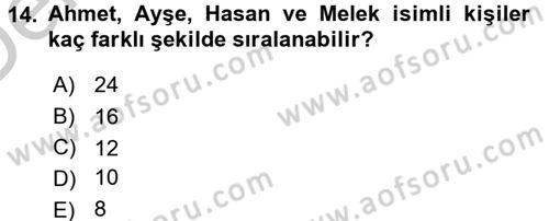 İstatistik Dersi 2016 - 2017 Yılı 3 Ders Sınav Soruları 14. Soru