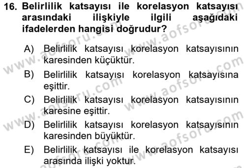 İstatistik Dersi 2016 - 2017 Yılı 3 Ders Sınav Soruları 16. Soru