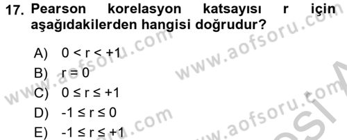 İstatistik Dersi 2016 - 2017 Yılı 3 Ders Sınav Soruları 17. Soru
