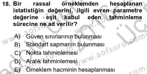 İstatistik Dersi 2016 - 2017 Yılı 3 Ders Sınav Soruları 18. Soru