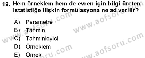 İstatistik Dersi 2016 - 2017 Yılı 3 Ders Sınav Soruları 19. Soru