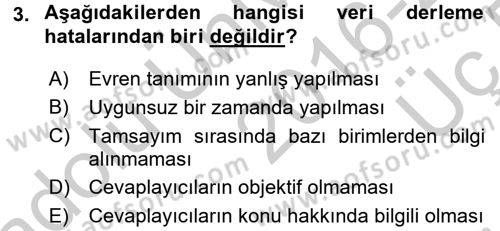 İstatistik Dersi 2016 - 2017 Yılı 3 Ders Sınav Soruları 3. Soru