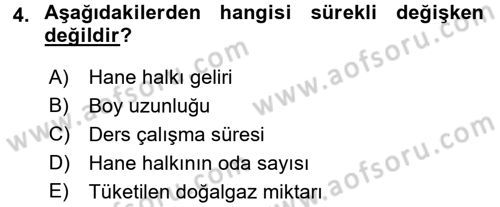 İstatistik Dersi 2016 - 2017 Yılı 3 Ders Sınav Soruları 4. Soru
