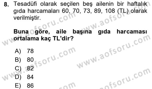 İstatistik Dersi 2016 - 2017 Yılı 3 Ders Sınav Soruları 8. Soru