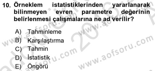 İstatistik Dersi Ara Sınavı Deneme Sınav Soruları 10. Soru