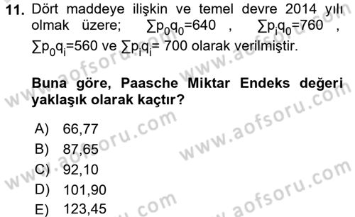 İstatistik Dersi Ara Sınavı Deneme Sınav Soruları 11. Soru