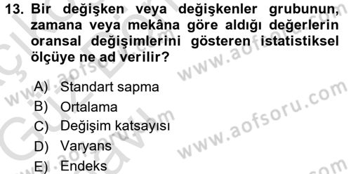 İstatistik Dersi Ara Sınavı Deneme Sınav Soruları 13. Soru