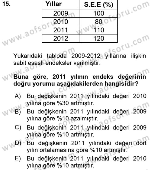 İstatistik Dersi Ara Sınavı Deneme Sınav Soruları 15. Soru