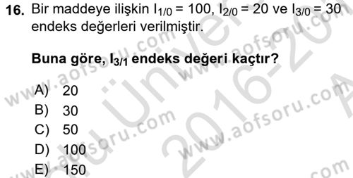 İstatistik Dersi Ara Sınavı Deneme Sınav Soruları 16. Soru
