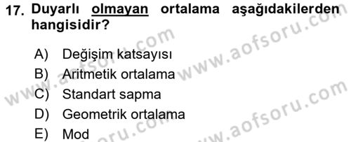 İstatistik Dersi Ara Sınavı Deneme Sınav Soruları 17. Soru