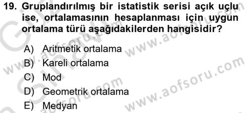 İstatistik Dersi 2016 - 2017 Yılı (Vize) Ara Sınav Soruları 19. Soru
