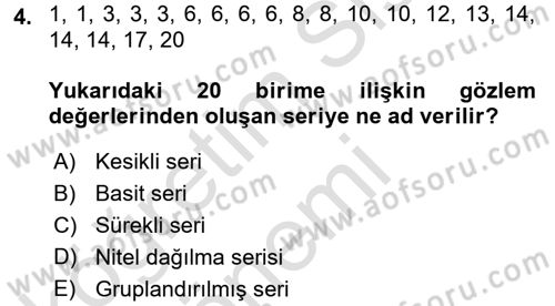 İstatistik Dersi Ara Sınavı Deneme Sınav Soruları 4. Soru