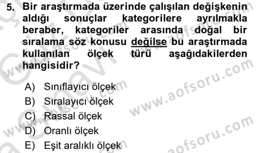 İstatistik Dersi Ara Sınavı Deneme Sınav Soruları 5. Soru