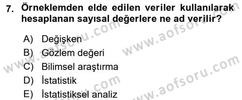 İstatistik Dersi Ara Sınavı Deneme Sınav Soruları 7. Soru