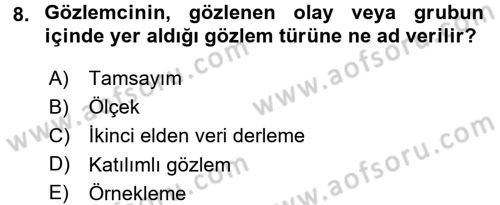 İstatistik Dersi Ara Sınavı Deneme Sınav Soruları 8. Soru