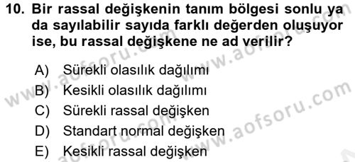 İstatistik Dersi 2016 - 2017 Yılı (Final) Dönem Sonu Sınav Soruları 10. Soru