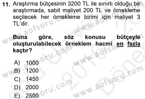 İstatistik Dersi 2016 - 2017 Yılı (Final) Dönem Sonu Sınav Soruları 11. Soru