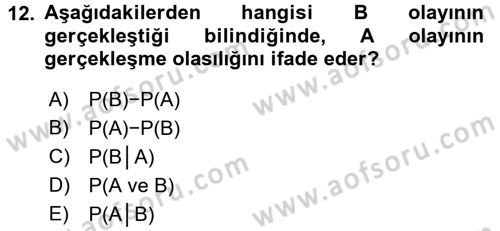 İstatistik Dersi 2016 - 2017 Yılı (Final) Dönem Sonu Sınav Soruları 12. Soru